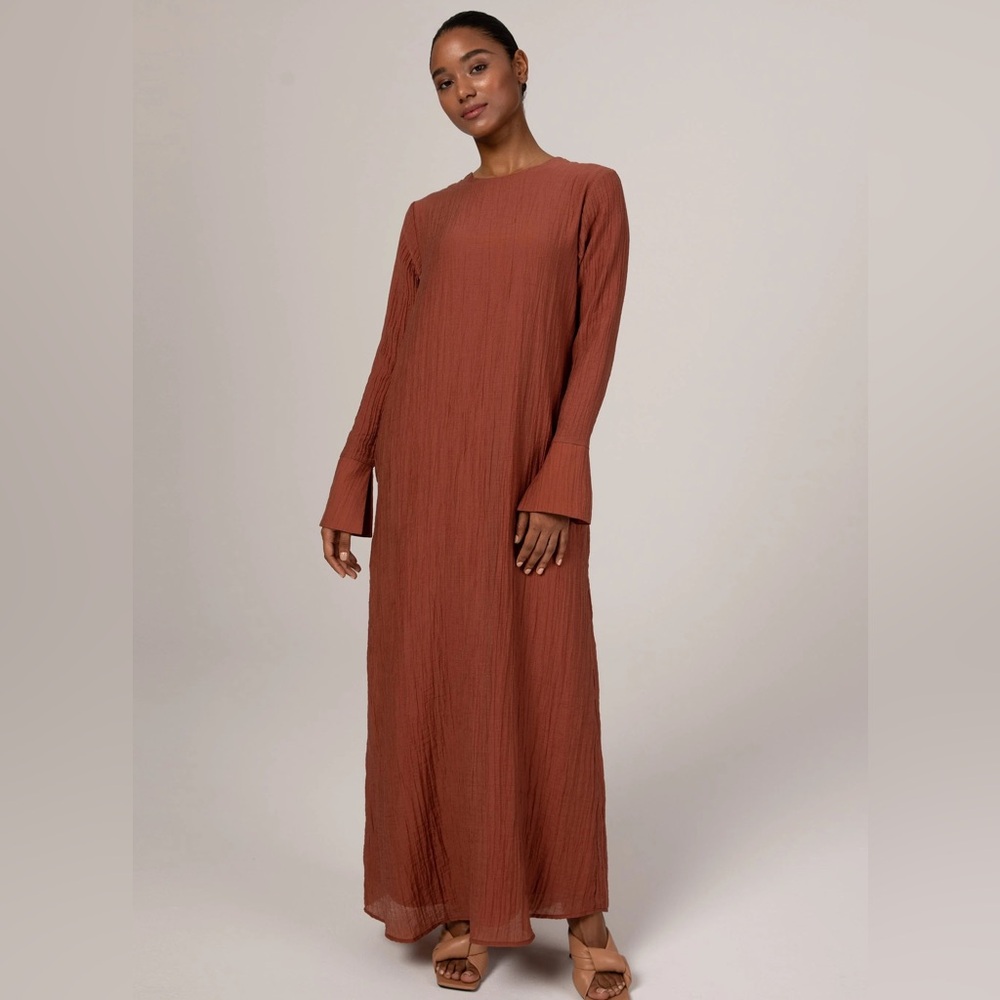 Veiled Textured Shift Maxi Dress long sleeves